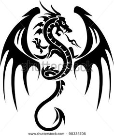 a black and white dragon tattoo design