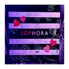 some writing on a wall with hearts and the word sophora written on it