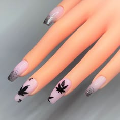 Nails With, Nails With Black, Pink Press On Nails, Press On, Black Acrylic Nails, Edgy Nails, Grunge Nails, Glow Nails, Coffin Nails Long