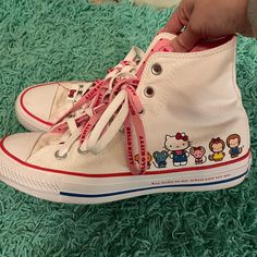 Hello Kitty X Chuck Taylor Converse Size 6 Men’s 8 Women’s Super Cute Just Don’t Fit! Hello Kitty Converse, Shoes Hello Kitty, Chuck Taylor Converse, Cute Converse, Hello Kitty Shoes, Pretty Shoes Sneakers, Pink Converse, Converse White, Lisa Frank