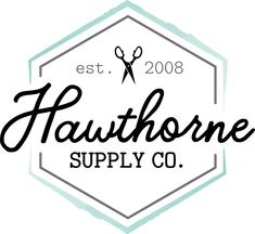 the logo for hawthorne supply co, with scissors on it's back and words that say