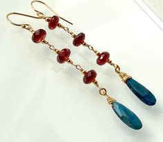 Red and blue earrings Tassel Earring, Earrings Red, London Blue Topaz, London Blue, Blue Earrings, Ear Jewelry, Blue Crystals, Ruby Red, Tassel Earrings