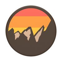 the mountains are silhouetted against an orange, yellow and pink sunset in this round sticker