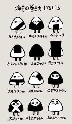 an illustrated poster with different types of mushrooms and other things in japanese writing on it