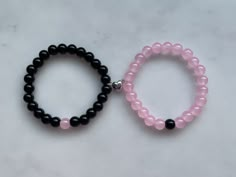 Matching Black and Pink Bracelets for couples, friends and family!! Comes with a connecting heart magnet to join the bracelets together! Perfect as a cute gift🫶🏼 Magnetic Bracelets For Couples, Black And Pink Bracelet, Best Friend Beaded Bracelets, Pink And Black Couple, Best Friend Bracelet Ideas, Beaded Bracelets Matching, Cute Couple Bracelets, Plastic Bead Bracelets, Matching Bracelets For Best Friends