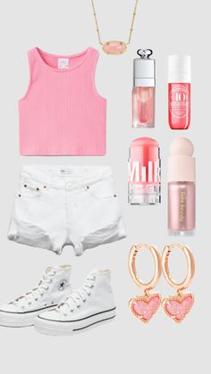 Summer Cropped Ruffle Crop Top, Summer Outfit Shuffles, Outfits Shuffle, Preppy Pink Ruffle Top, Pink Outfits Shuffle, School Fits Shuffles, Cropped Outfits, Shuffle Outfits, Preppy Clothes