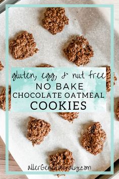 no bake chocolate oatmeal cookies on parchment paper with text overlay