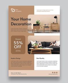 a brochure that is designed to look like a living room with furniture and decor items