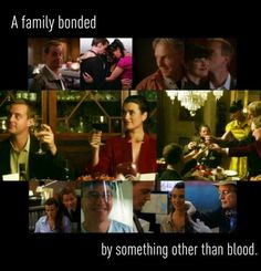 a collage of photos with the caption'a family bounded by something other than blood '