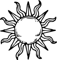 a black and white drawing of the sun