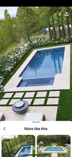 an image of a backyard with a swimming pool and patio furniture in the middle of it