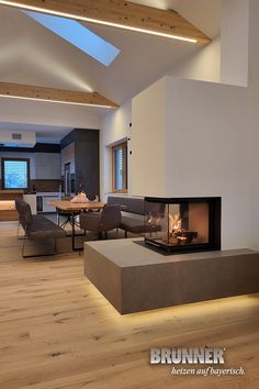 a living room with a fire place in it