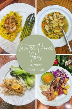 four different plates with food on them and the words winter dinner ideas & 2022