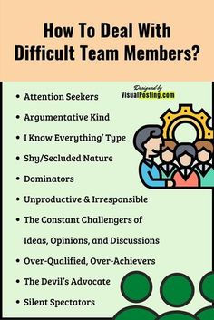 a poster with the words how to deal with difficult team members? and an image of people