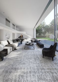 the cover of stark magazine features an elegant living room with black and white furniture, large windows