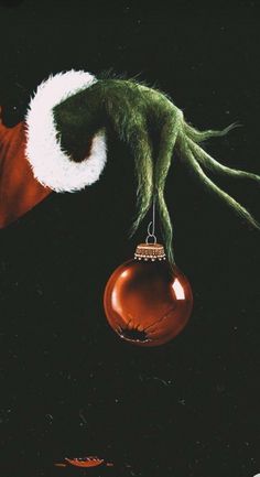 an ornament hanging from a christmas tree in the shape of a santa hat