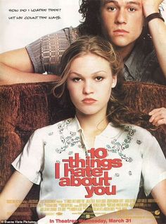 the movie poster for no things i hate about you is shown with two people sitting on a couch