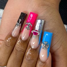 Drip Nails, Nails Now, Dope Nail Designs, Glow Nails, Exotic Nails, Long Acrylic Nails Coffin, Acrylic Nails Coffin Pink, Long Acrylic, Long Square Acrylic Nails