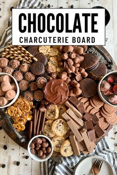 the chocolate charcuterie board is displayed on a table