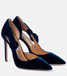 Aquazzura Blue Heels, Farfetch Shoes, Smith Wedding, Aquazzura Heels, Paris Blue, Wedding Spain, Aquazzura Shoes, Velvet Pumps, Mid Heels Pumps