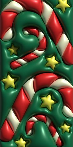 an abstract christmas background with stars and candy canes in green, red, and white