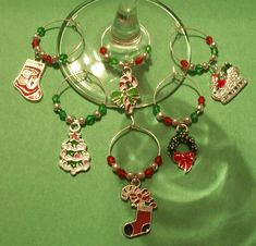 Pretty Set of 6 Enamel Chrismas Wine Charms Wine Bottle Charms, Christmas Entertaining, Bottle Charms, Christmas Bead, Pretty Christmas, Wine Glass Charms, Christmas Charms