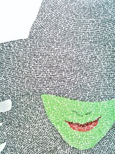 a collage of words written in the shape of a woman's face