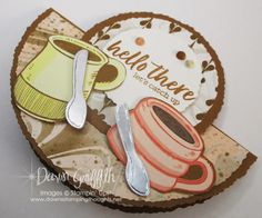 a close up of a card with spoons and coffee cups on the bottom,