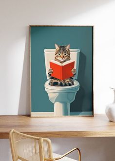 a cat is sitting on top of a toilet reading a book while holding it's paws up