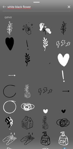 an iphone screen with various black and white images on the phone, including hearts, arrows,