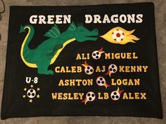 a green dragon banner is on the floor