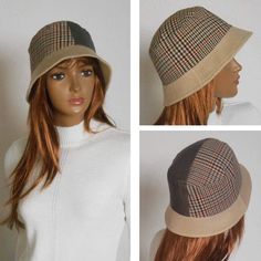 Size 57-58 cm  Women's bucket hat. This is a fashionable and stylish hat for the cold season. Winter hat with small brim. The women's hat is made of checkered fabric and monochrome brown fabric with a slight shiny effect.   Beautiful combination of colors - beige and brown.  Hat with warm lining.  Size 57-58 cm Checkered Fabric, Brown Hat, Stylish Hats, Winter Hats For Women, Brown Fabric, Cold Season, Bucket Hats, Brim Hat, May 5