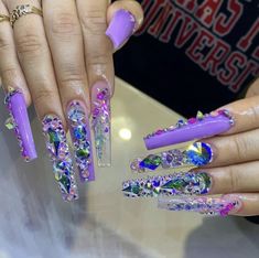 Ratchet Nails, Bling Acrylic Nails, Rainbow Nails, Square Acrylic Nails, Fire Nails, Beautiful Nail Art, Bling Nails, Mani Pedi