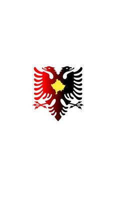 the flag of germany is red, yellow and black with two large birds on it