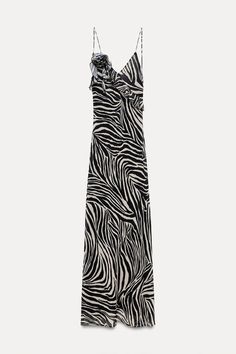 RUFFLED LONG ANIMAL PRINT DRESS - Zebra | ZARA United States Chic Dresses With Lined Ruffled Straps, Chic Lined Dresses With Ruffled Straps, Chic Dresses With Ruffled Straps And Lined, Ruffled Slip Dress With V-neck, Chic Maxi Dress With Ruffled Straps, Zara Chic Slip Dress With Spaghetti Straps, Ireland Dress, Trench Coat Dress, Zebra Print Dress