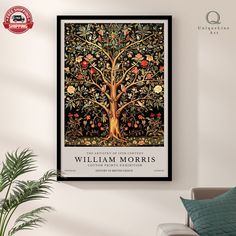 the tree of life by william morris framed in a living room