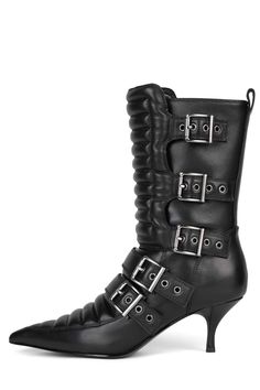 WHEELIE DV Black 6 Boot Fits, Chic Leather, Fat Face, Black 7, Vuitton Bag, Kitten Heel, Mid Calf Boots, Leather Fabric, Jeffrey Campbell