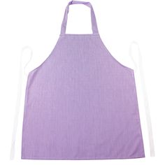 a purple apron with white straps on the front and back, against a white background