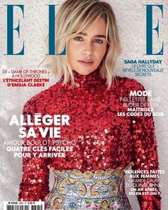 a magazine cover with a woman wearing a red top and skirt on the front page