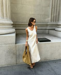 Silk Dress White, Capsule Dressing, Moodboard Inspo, Trendy Outfit Inspo, White Summer Dress, Amazon Storefront, Summer Chic, White Dress Summer, Women Wedding Guest Dresses