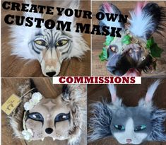 four different masks with the words create your own custom mask comissons on them