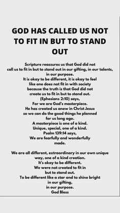 a poster with the words god has called us not to fit in but to stand out