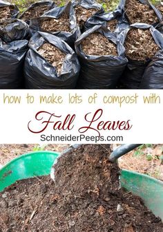 there are bags of compost with fall leaves in them and the words how to make lots of compost with