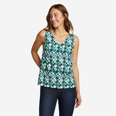 Women's Departure V-neck Tank Top - Print | Eddie Bauer Green 4-way Stretch Tank Top, Versatile Tank Top, Casual V-neck Top With 4-way Stretch, Versatile Tank Top With 4-way Stretch For Summer, Versatile Tops With 4-way Stretch For Summer, Versatile Summer Top With 4-way Stretch, Versatile Summer Tops With 4-way Stretch, Easy Packing, V Neck Tank Top