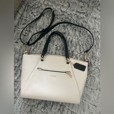 Cream Leather Bag. No Marks Or Wear. Nwt White Satchel With Double Handle And Handle Drop, Everyday White Satchel With Handle Drop, White Double Handle Satchel With Handle Drop, White Satchel Bag With Handle Drop, White Satchel Backpack With Removable Pouch, Coach Cream Evening Bag, White Crossbody Satchel With Removable Pouch, White Coach Evening Bag, White Coach Bag With Removable Pouch