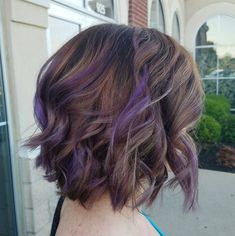 Subtle Purple Hair, Purple Hair Streaks, Purple Hair Highlights, Purple Balayage, Purple Highlights, Short Brown Hair