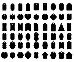 black and white silhouettes of different shapes, sizes and options for labels or tags