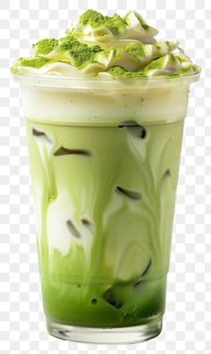 a green drink in a plastic cup with some liquid on the top and small fish swimming around it