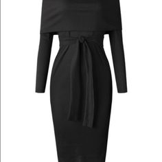 Never Worn Black Long-Sleeve Belted Off-Shoulder Dress Size: Small Size Note: This Item Runs Small. Size S: 37'' From High Point Of Shoulder To Hem 90% Polyester / 10% Cotton Machine Wash; Hang Dry Black Off-shoulder Midi Dress For Fall, Elegant Cold Shoulder Midi Dress For Night Out, Off-shoulder Bodycon Dress For Date Night In Fall, Elegant Long Sleeve Off Shoulder Dress For Fall, Fall Evening Cold Shoulder Dress, Casual Off-shoulder Evening Bodycon Dress, Formal Off-shoulder Midi Dress For Fall, Casual Off-shoulder Bodycon Dress For Evening, Off-shoulder Midi Dress For Fall Evening