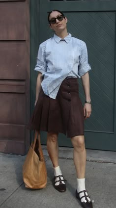 Sandy Liang Fall 23, Gorpcore Mini Skirt, Olive Green Mini Skirt, Olive Military Style Cotton Top, Olive Military Style Button-up Top, Olive Clothing, Fashion Girly, 90s Style, Parisian Chic